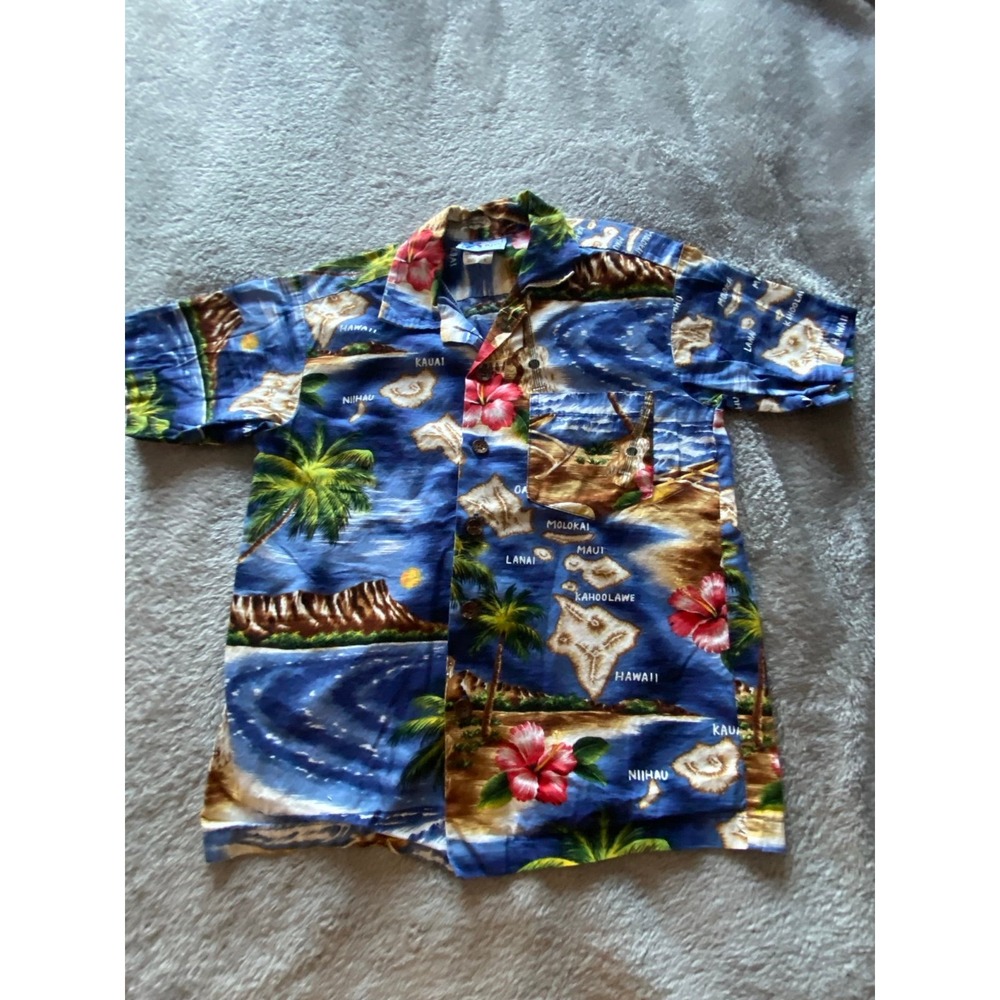 RJC Hawaii USA Boys 6 Button Up Guitar Floral Tropical Vacation Shirt Cotton s2